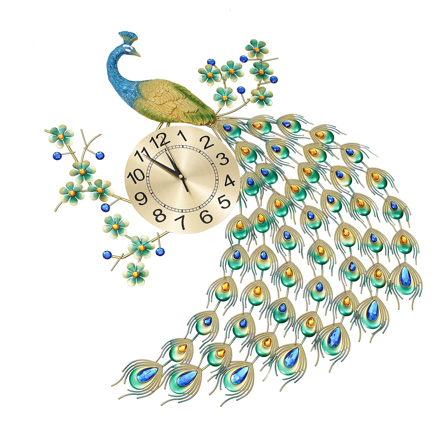 3D European Style Peacock Hanging Clock Wall-mounted Wall Clock Modern Decorative Wall Clock for Office Home Indoor 70 * 65cm