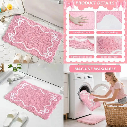 pink bow bath mat cute bow bathroom rug super soft absorbent bathroom rugs non slip bath mat machine washable rug for bathrooms