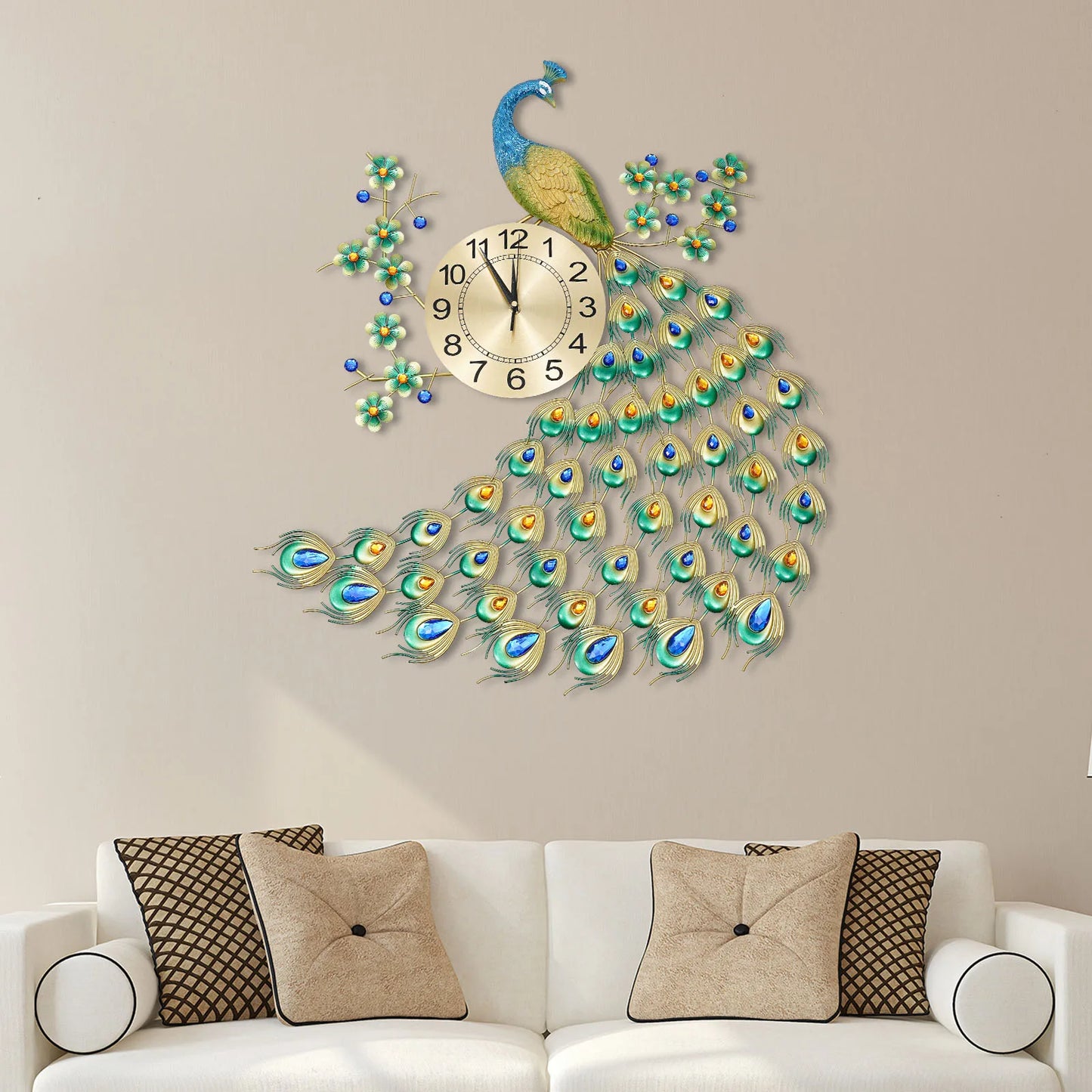 3D European Style Peacock Hanging Clock Wall-mounted Wall Clock Modern Decorative Wall Clock  for Office Home Indoor 70 * 65cm