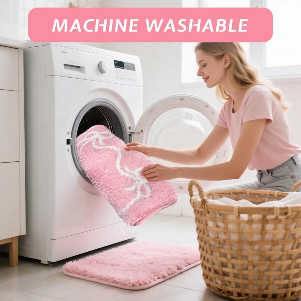 pink bow bath mat cute bow bathroom rug super soft absorbent bathroom rugs non slip bath mat machine washable rug for bathrooms