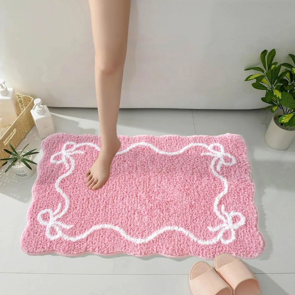 pink bow bath mat cute bow bathroom rug super soft absorbent bathroom rugs non slip bath mat machine washable rug for bathrooms