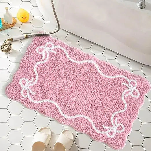 pink bow bath mat cute bow bathroom rug super soft absorbent bathroom rugs non slip bath mat machine washable rug for bathrooms
