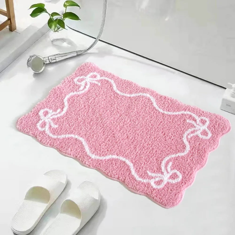 pink bow bath mat cute bow bathroom rug super soft absorbent bathroom rugs non slip bath mat machine washable rug for bathrooms